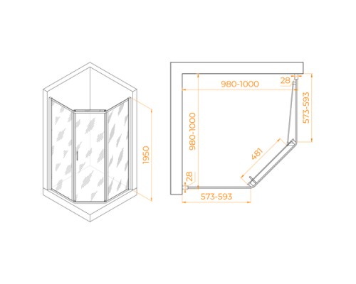 Душевой уголок RGW PA-86S 1000х1000 стекло прозрачные, профиль хром сатин