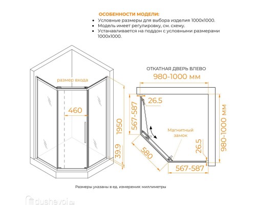 Душевой уголок RGW Passage 100x100 PA-86B стекло тонированное, профиль черный матовый (38088600-34N) 
