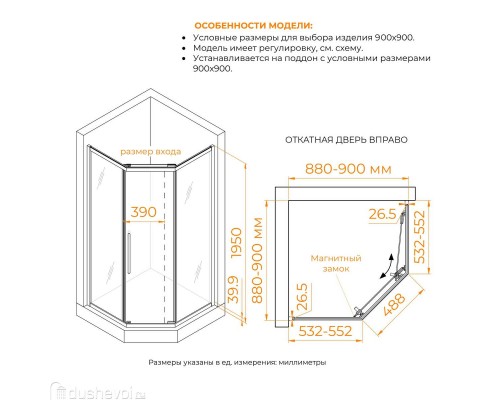 Душевой уголок RGW Passage 90x90 PA-86B стекло сатин, профиль черный матовый (38088699-24N)