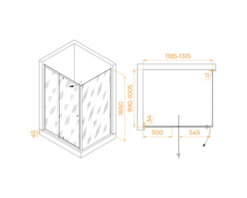Душевой уголок RGW PA-44B (PA-02B NEW + Z-050-1B) 1200x1000 стекло прозрачное, профиль черный