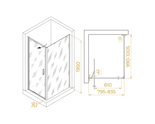 Душевой уголок RGW Stilvoll SV-135 80х100 703213580-11 профиль хром, стекло прозрачное 