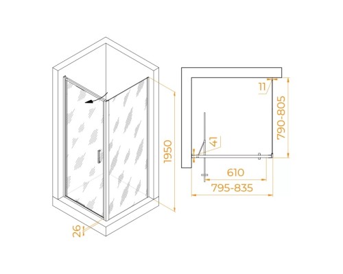 Душевой уголок RGW Stilvoll 80х80 703213588-11 хром, стекло прозрачное 