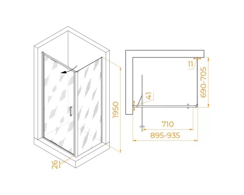 Душевой уголок RGW Stilvoll 90х70 703213597-11 хром, стекло прозрачное 