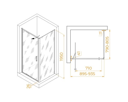 Душевой уголок RGW Stilvoll SV-135 90х80 703213598-11 профиль хром, стекло прозрачное 