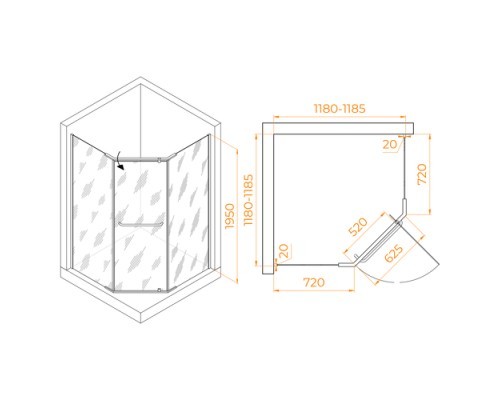 Душевой уголок, прямоугольный RGW PA-081 матовое стекло 6 мм цвет проф. хром 120*120*195 35088122-21