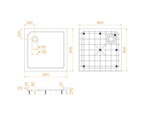 Душевой поддон с сифоном RGW SMC-C 90x90 белый 