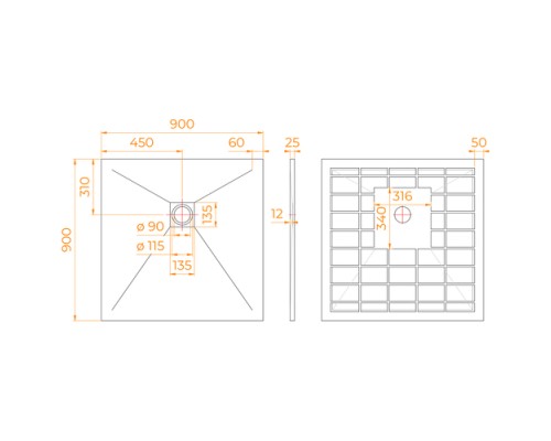 Душевой поддон RGW Stone Tray-G, 14152099-02-11, 90 x 90 см, квадратный, из искусственного камня, графит 