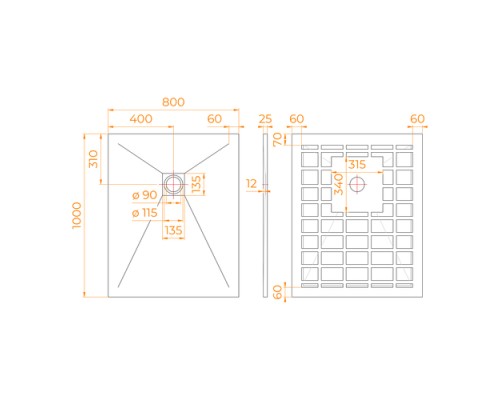 Душевой поддон прямоугольный STONE TRAY-G, 800x1000 