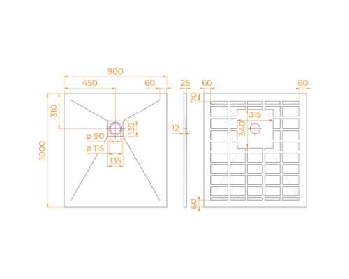 Душевой поддон прямоугольный STONE TRAY-G, 900x1000 
