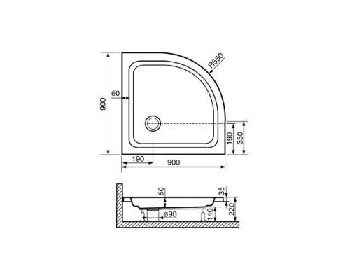 Душевой поддон полукруглый RGW STYLE P белый акрил cерия Acryl (90*90) 16180499-11