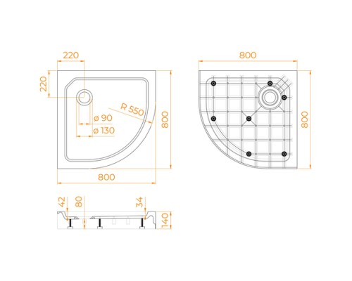 Душевой поддон полукруглый RGW SMC/R-C Белый 800x800 12350488-01 
