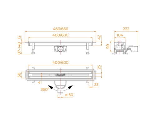 Душевой трап RGW SDR-56-60 щелевой 600 Хром O 50 мм сифон + ножки 79215660-01