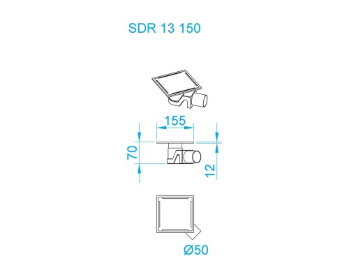 Душевой трап RGW SDR-13B комбинированный 150х150мм с черной накладной из нержавеющей стали 47211315-04
