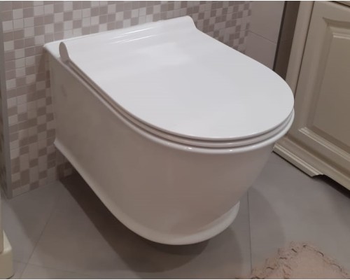 Унитаз подвесной безободковый Santi Line SL-5009 сиденье Duroplast, микролифт, белый глянец