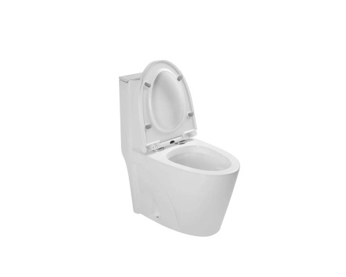 Унитаз напольный безободковый Santi Line SL-5012 сиденье Duroplast, микролифт, арматура GEBERIT, белый глянец