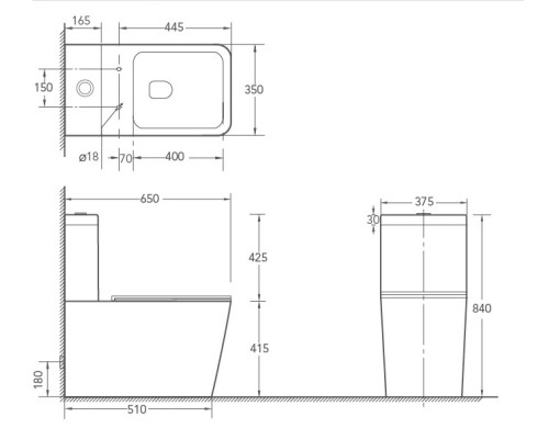 SantiLine SL-5017 Унитаз напольный безободковый арматура GEBERIT керамический пристенный 650x375x840 белый с тонким сиденьем микролифт