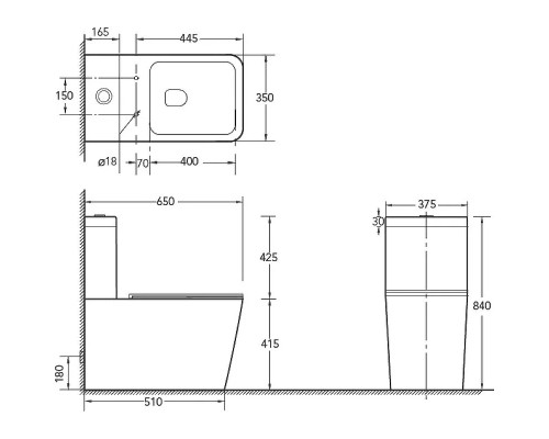 SantiLine SL-5017MB Унитаз напольный безободковыйАрматура GEBERIT керамический пристенный 650x375x840с тонким сиденьем микролифт