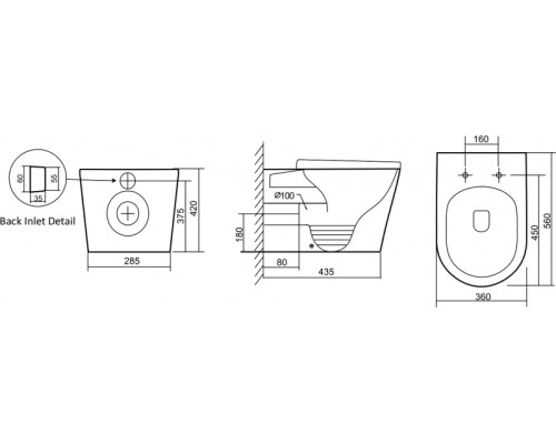 Унитаз приставной безободковый Tornado Santi Line SL-5020T сиденье Duroplast, микролифт, белый глянец
