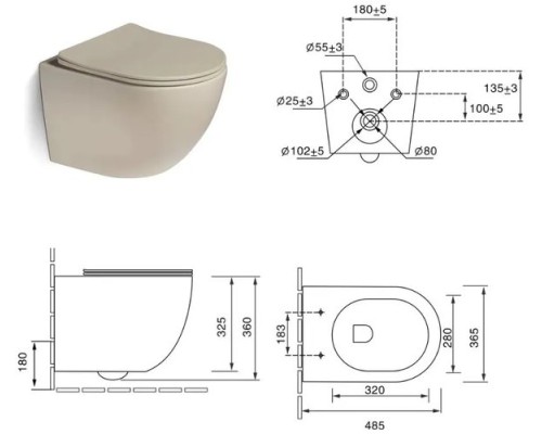 Унитаз подвесной, безободковый, темно-серый, матовый SantiLine SL-5109 белый 59x39 фаянс Унитаз подвесной, безободковый, темно-серый, матовый SantiLine SL-5109 белый 59x39 фаянс