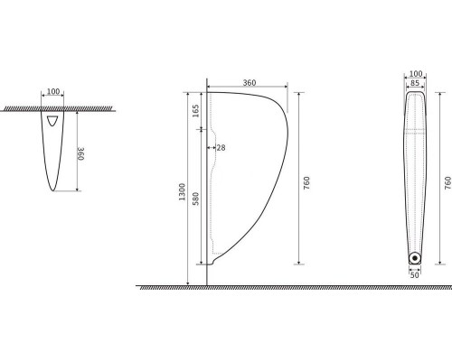 SantiLine SL-6006 Перегородка для писсуара керамическая 100x360x760