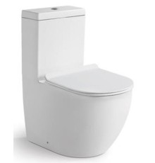 Унитаз напольный безободковый Santi Line SL-5011 Сиденье Duroplast, микролифт, арматура GEBERIT, белый глянец