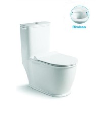 Унитаз напольный безободковый Santi Line SL-5019 сиденье Duroplast, микролифт, арматура GEBERIT, белый глянец 