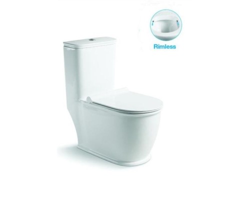 Унитаз напольный безободковый Santi Line SL-5019 сиденье Duroplast, микролифт, арматура GEBERIT, белый глянец 