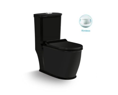 Унитаз напольный безободковый Santi Line SL-5019MB сиденье Duroplast, микролифт, арматура GEBERIT, чёрный товый