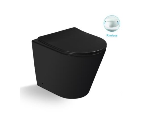 Унитаз приставной безободковый Santi Line SL-5020MB сиденье Duroplast, микролифт, чёрный матовый 