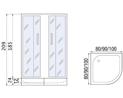 Душевое ограждение  River Don XL 100/24 MT с поддоном, стекло матовое, профиль хром