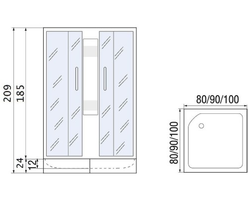 MORAVA XL 100/24 MT Душевое ограждение с поддоном, стекло матовое, профиль хром матовый