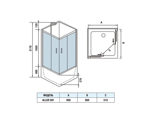 Душевая кабина WeltWasser ALLER 901 90х90х217 см I 10000003254