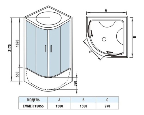Душевая кабина WeltWasser EMMER 15055 150х150х217 см I 10000003291