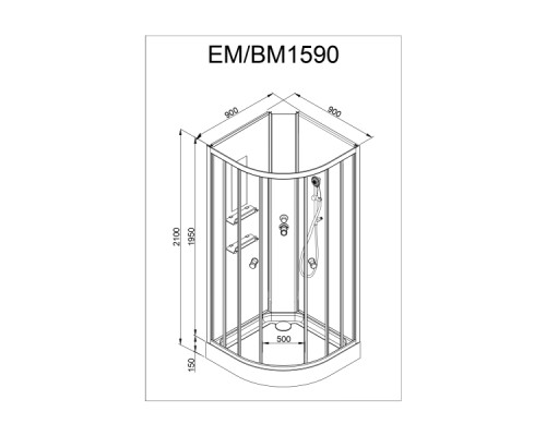 Душевая кабина Avacan EM1590NLED AVA 90x90 б/к, LED, стекла с узором, профиль хром Душевая кабина Avacan EM1590NLED AVA 90x90 б/к, LED, стекла с узором, профиль хром