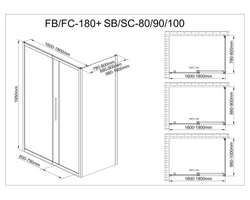 Душевой уголок AvaCan FB 160-180+ SB 90 Душевой уголок AvaCan FB 160-180+ SB 90