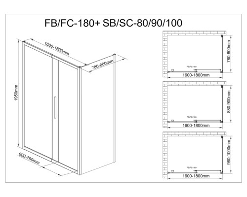 Душевой уголок AvaCan FB 160-180 + SB 80 MT Душевой уголок AvaCan FB 160-180 + SB 80 MT