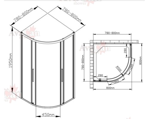 Душевой уголок AvaCan HB 80