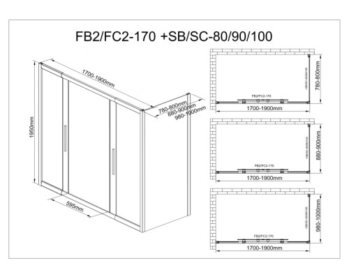 Душевой уголок AvaCan FB2 170-190 + SB90 MT Душевой уголок AvaCan FB2 170-190 + SB90 MT