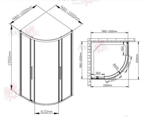 Душевой уголок AvaCan HB 100 MT