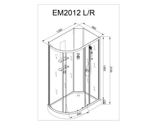 Душевая кабина Avacan EM2012RNLED AVA 120x90 б/к с LED, правая, стекла с узором, профиль хром Душевая кабина Avacan EM2012RNLED AVA 120x90 б/к с LED, правая, стекла с узором, профиль хром