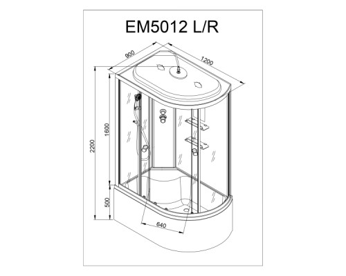 Душевая кабина Avacan EM5012LGM+EL AVA 120x90 с гидромассажем и электрикой, левая, стекла с рисунком, профиль хром Душевая кабина Avacan EM5012LGM+EL AVA 120x90 с гидромассажем и электрикой, левая, стекла с рисунком, профиль хром