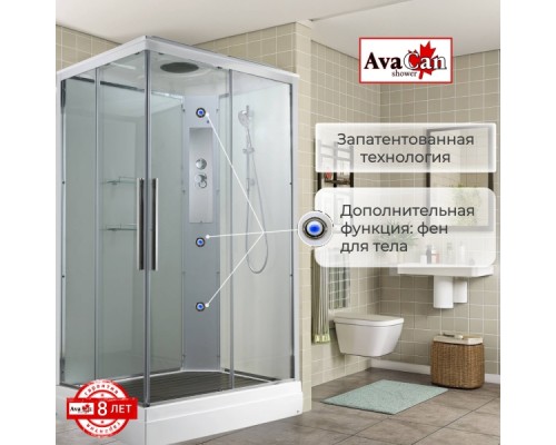 Душевая кабина Avacan K2012 AVA 120x90 стандарт, стекла прозрачные, профиль хром