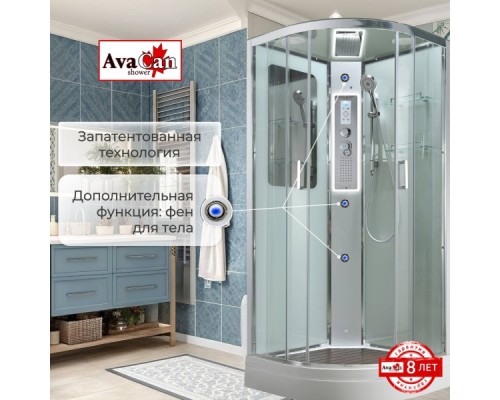 Душевая кабина Avacan A2090LED AVA 90x90 LED, стекла прозрачные, профиль хром