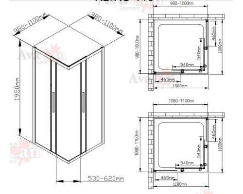 Душевой уголок AvaCan KB 100-110 MT Душевой уголок AvaCan KB 100-110 MT