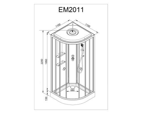 Душевая кабина Avacan EM2011GM AVA 110x110 с гидромассажем, стекла с узором, профиль хром