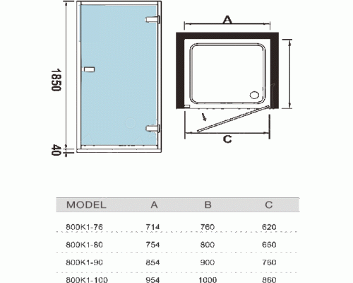 Стеклянная душевая дверь Weltwasser WW800 800K1-80/K1-90/K1-100