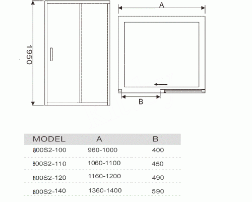 Стеклянная душевая дверь Weltwasser WW800 800S2-100/S2-110/S2-120/S2-140