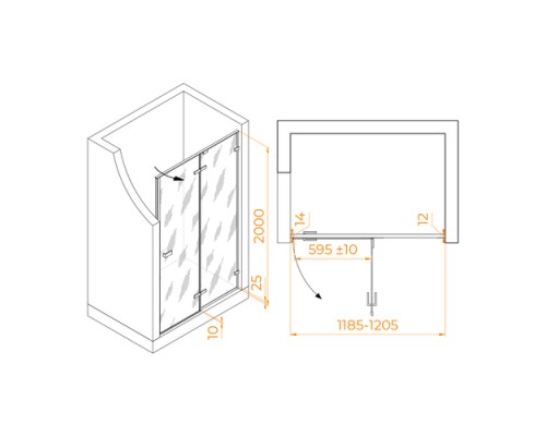 Распашная душевая дверь RGW SV-004-Gg 120*200 прозрачное стекло 8 мм 353200412-110