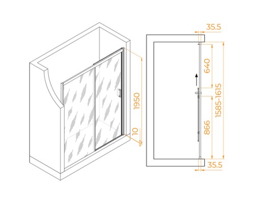 Душевая дверь RGW Passage 160x195 PA-017 стекло матовое, профиль хром Душевая дверь RGW Passage 160x195 PA-017 стекло матовое, профиль хром