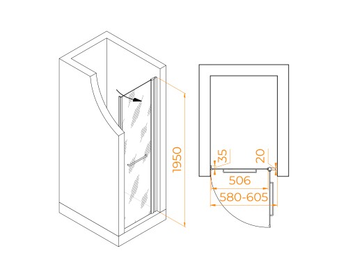 Распашная душевая дверь RGW PA-103-B 60*195 прозрачное стекло 6 мм 020810306-14
